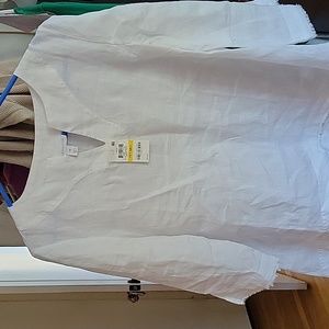 Charter Club Women's Linen Frayed Hem Top White PM